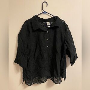 White Stag- Elegant Sheer Black Lace Women's Button Down Top - Size 22W/24W